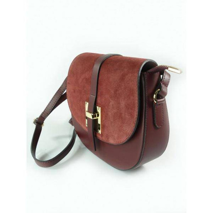 LISTONOSZKA SKÓRZANA TOREBKA CHLEBAK  ZŁOTO ZAMSZ BORDOWA VP116R