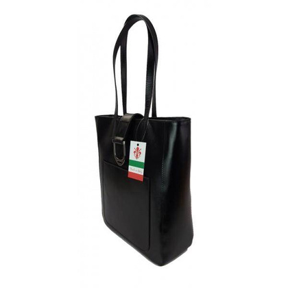 Duży shopper bag na ramię Vera Pelle , Włoska skórzana torba Czarna  SBKB11N