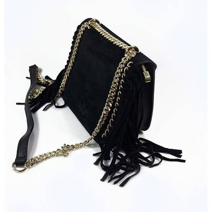 Piękna duża listonoszka A5 frędzle ,złoto ,dzety ,łańcuch skóra zamsz z dollaro czarna VPZ88N