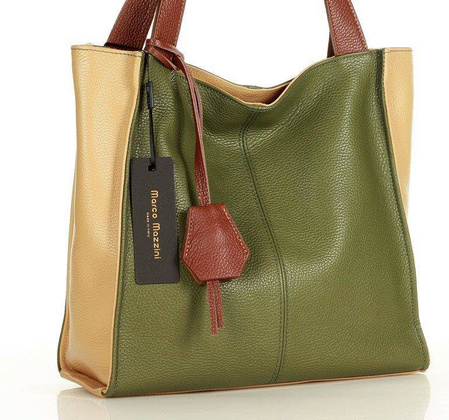 Modny skórzany shopper MAZZINI - Portofino Max multi moro zieleń militare - min. zamówienie 20 / 50 / 100 szt.