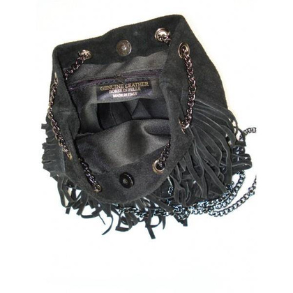 ZAMSZOWA LISTONOSZKA WOREK  FRĘDZLE  WŁOSKA SKÓRZANA CZARNA TOREBKA  WL45N