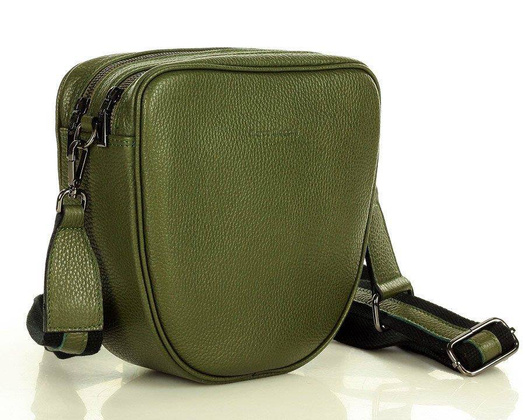 Torba skórzana na dwa zamki crossbody camera bag - MARCO MAZZINI zieleń militare - min. zamówienie 20 / 50 / 100 szt.