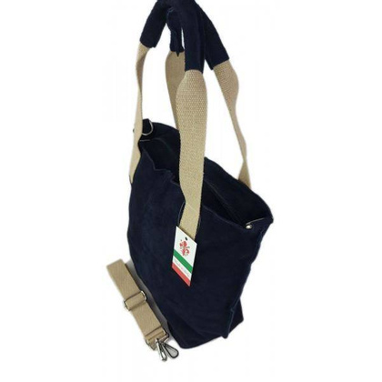 Miękki zamszowy worek -Włoski shopper  Vera Pelle , Granatowy W234BS