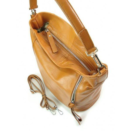 Włoski worek Vera Pelle camel srebrne okucia, pojemna torba A4  W585C KEMER