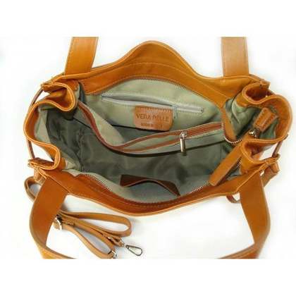 Duża włoska torebka  Vera Pelle na ramię ,pojemna Camel  WLB199C