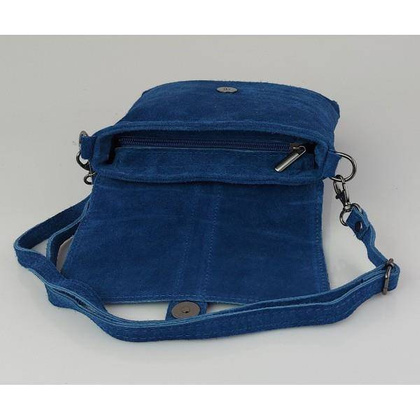 Zamszowa listonoszka Vera Pelle ,pojemna przewieszka format A5 Blue jeans LK44BJ