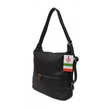 Torebko plecak,Włoski worek na ramię Vera Pelle,pojemny A4 STZ34N czarny