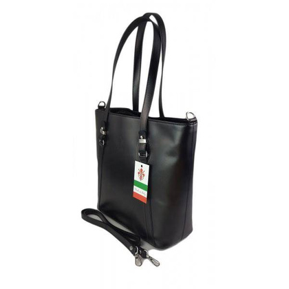 Klasyczna Włoska torebka skórzana na ramię mieści A4 ,Vera Pelle , Czarna  MVN14N