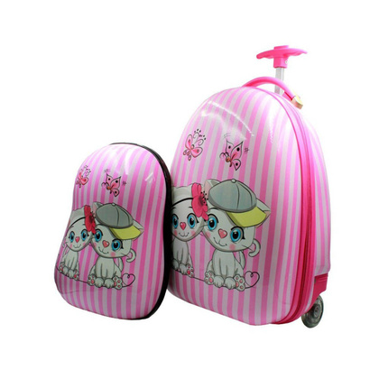 Walizka dziecięca KEMER RGL BIAŁE KOTKI + Plecak GRATIS Różowa