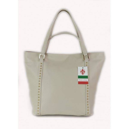 Duża włoska torba na ramię,podwójne uszy, worek Vera Pelle ,Beżowy WM555T KEMER