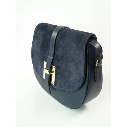 Listonoszka skórzana torebka chlebak złoto zamsz Granatowa VP116BS