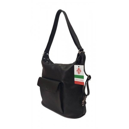 Torebko plecak,Włoski worek na ramię Vera Pelle,pojemny A4 STP12N czarny