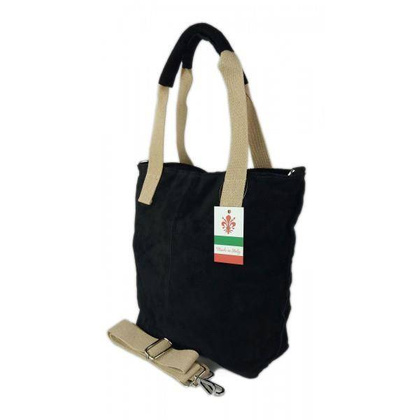 Miękki zamszowy worek -Włoski shopper  Vera Pelle , Czarna W234N