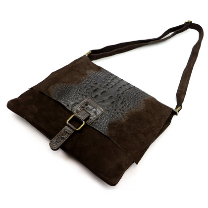 Torebka- listonoszka z naturalnej skóry zamszowej, 26-076 CROCO