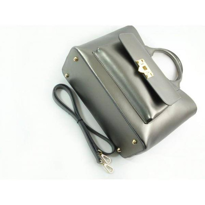 Kuferek złote okucia pojemny A4 Włoska torba do ręki Vera Pelle Ciemne Srebro K415A KEMER