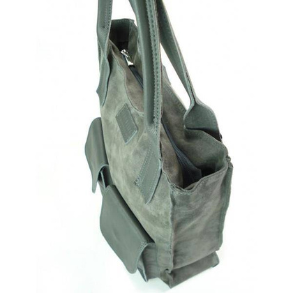 SZARY ZAMSZOWY WOREK  VERA PELLE KIESZENIE SKÓRA POJEMNA TORBA XXL A4  BYC88G KEMER