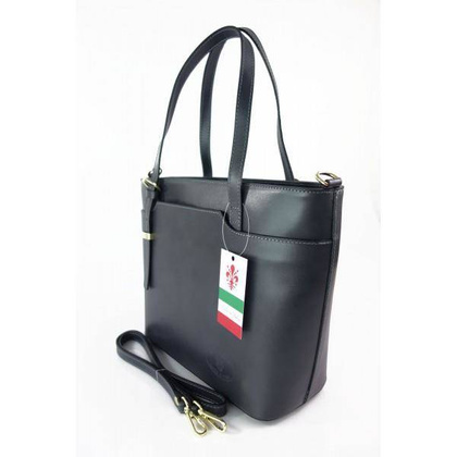 Włoska skórzana torebka na ramię Vera Pelle ,złote okucia,format A4, Szara GL55G