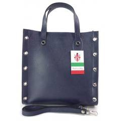 Skórzana torba do ręki ,kółka dżety,  Vera Pelle  Granatowa  SB369BS KEMER