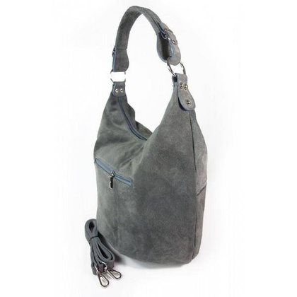 Klasyczny worek na ramię ,zamki suwaki XL A4  Shopper bag zamsz naturalny  szara W345G