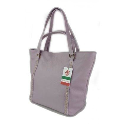 Duża włoska torba na ramię,podwójne uszy, worek Vera Pelle ,Liliowa WM555WR KEMER
