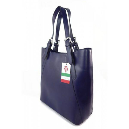 Włoska torebka skórzana na ramię ,Vera Pelle A4,shopper bag Granatowa  V77BS