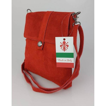 Zamszowa listonoszka Vera Pelle ,pojemna przewieszka format A5 Czerwona LK44R