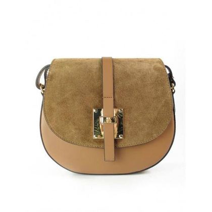 LISTONOSZKA SKÓRZANA TOREBKA CHLEBAK  ZŁOTO ZAMSZ CAMEL VP116C