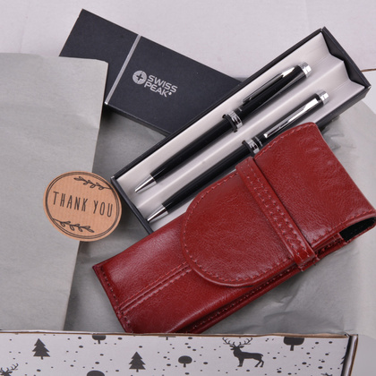 Zestaw prezentowy długopis i ołówek automatyczny + piórnik Wiśnia