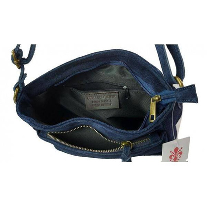 Duża zamszowa listonoszka A5 ,pojemna,dwie komory ,Włoska skórka granatowa  VPA514BS