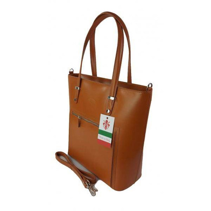 Włoska skórzana klasyczna torebka na ramię Vera Pelle ,format A4, Camel  VBZ66C