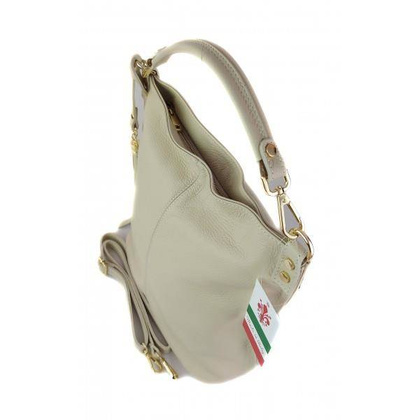 Worek na ramię Vera Pelle złote okucia pojemny a4 włoska torba Beżowa W76T KEMER