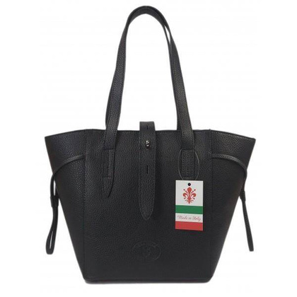 Pakowna włoska torebka skórzana na ramię mieści A4 ,Vera Pelle , Czarna  BKL25N