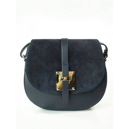 Listonoszka skórzana torebka chlebak złoto zamsz Granatowa VP116BS