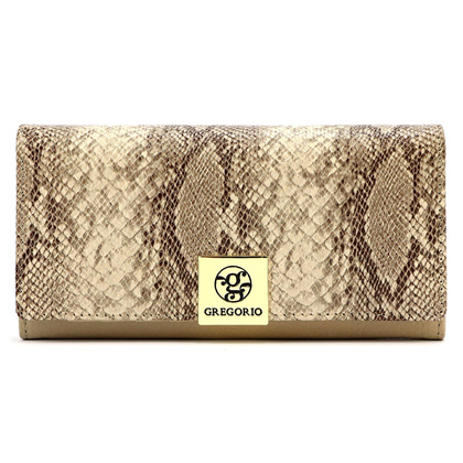 Duży damski portfel skórzany, wytłaczany rysunek skóry węża