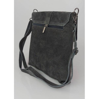 Zamszowa listonoszka Vera Pelle ,pojemna przewieszka format A5 Szara LK44G