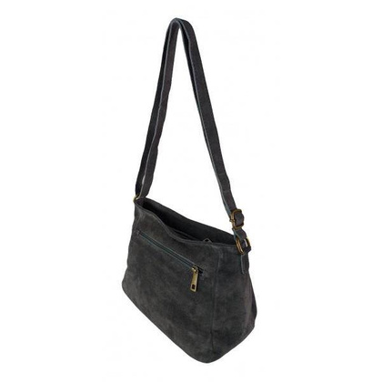 Duża zamszowa listonoszka A5 ,pojemna,dwie komory ,Włoska skórka szara  VPA514G