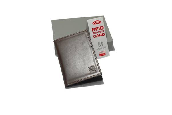 Brązowe skórzane etui na dokumenty z RFID