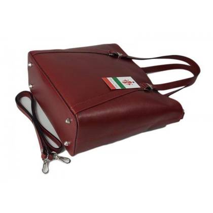 Klasyczna Włoska torebka skórzana na ramię mieści A4 ,Vera Pelle , Bordowa  MVN14R
