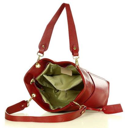 Skórzana torba damska w trapez na ramię sholder genuine leather bag - MARCO MAZZINI bordowa - min. zamówienie 20 / 50 / 100 szt.
