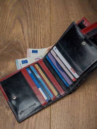 Skórzany portfel męski ROVICKY poziomy ze skóry N01L-VT2 BLACK-RED