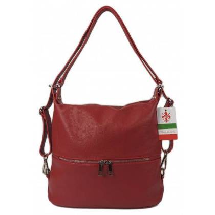 Torebko plecak,Włoski worek na ramię Vera Pelle,pojemny A4 STZ34R czerwony
