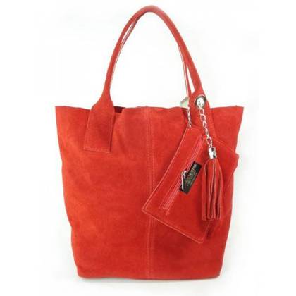 ZAMSZ NATURALNY WŁOSKA TORBA XL A4  SHOPPER BAG  SKÓRZANA CZERWONA W567R KEMER