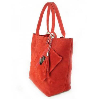 ZAMSZ NATURALNY WŁOSKA TORBA XL A4  SHOPPER BAG  SKÓRZANA CZERWONA W567R KEMER