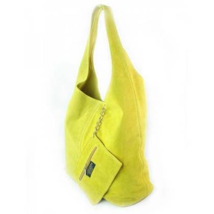 ŻÓŁTY ZAMSZOWY WOREK SHOPPER BAG WŁOSKA SKÓRZANA TORBA XL A4   W456GL KEMER