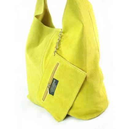 ŻÓŁTY ZAMSZOWY WOREK SHOPPER BAG WŁOSKA SKÓRZANA TORBA XL A4   W456GL KEMER